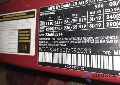 2018 Mercedes-Benz Glc 300 4Matic z USA, uszkodzony, nr VIN WDC0G4KB0JV092033